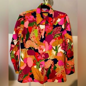 Miss Holly Vintage Button Down Blouse Long Sleeve Medium Pink Chartreuse Floral